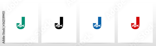 Hand Holding Wrench On Letter Logo Design J
