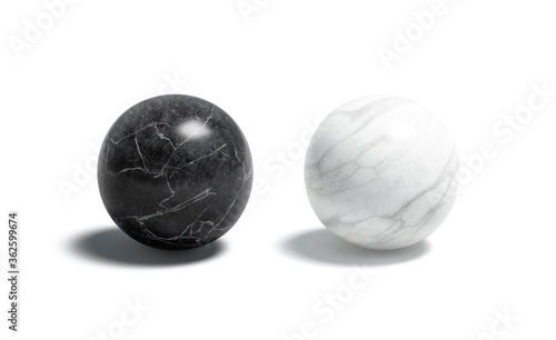 Blank marble black and white ball mockup set