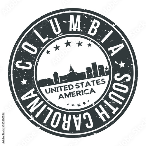 Columbia South Carolina USA Stamp Logo Icon Skyline Silhouette Symbol Round Design Skyline City.