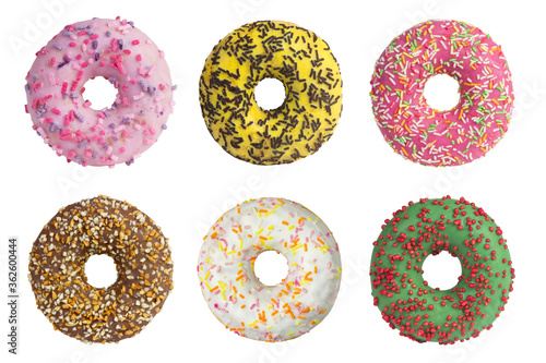 Set of donuts isolated on white background.