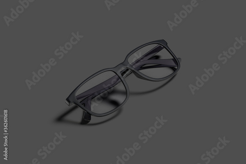 Blank black eye glasses with frame mock up, dark background