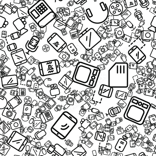 On a white background, black and white vector icons on the theme of computers, phones and gadgets