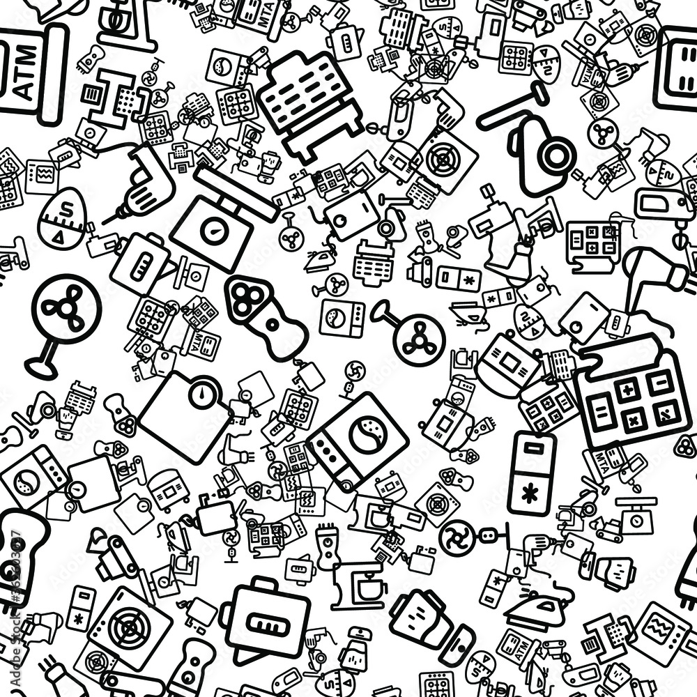 On a white background, black and white vector icons of home appliances On a white background, black and white vector icons of home appliances