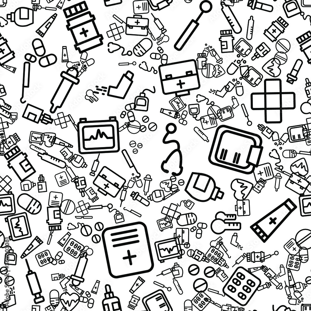 On a white background, black and white vector icons on medical topics On a white background, black and white vector icons on medical topics