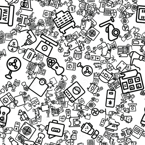On a white background, black and white vector icons of home appliances