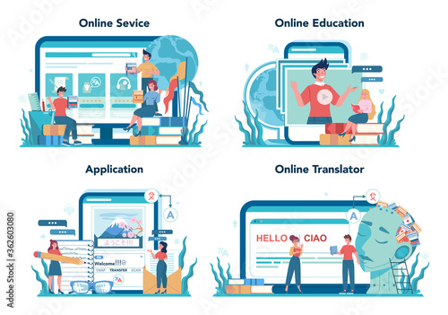 Translator and translation online service or platform set. Polyglot