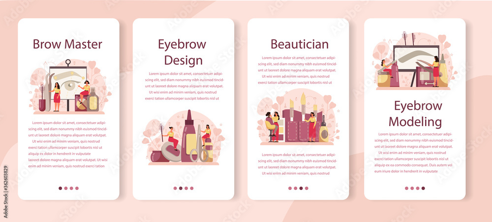 Eyebrow master and designer mobile application banner set. Master