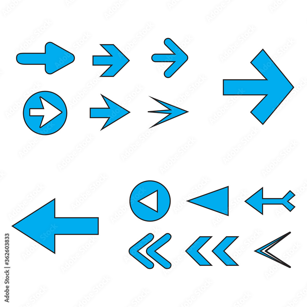 Arrow icon set isolated on white background. Trendy collection of different arrow icons in flat style. Creative arrows template for web site, mobile app, graphic design, ui and logo. Vector symbol Arrow icon set isolated on white background. Trendy collection of different arrow icons in flat style. Creative arrows template for web site, mobile app, graphic design, ui and logo. Vector symbol
