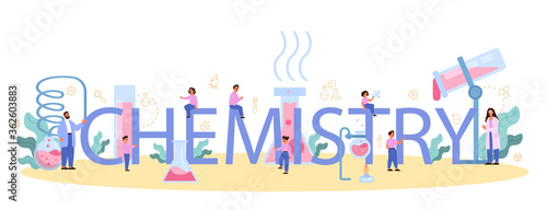 Chemistry studying typographic header concept. Chemistry lesson.