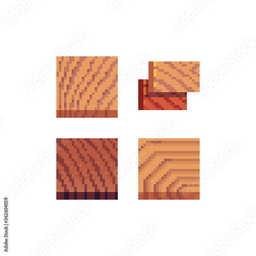 wood icons, block of wood pixel art icons set. Cube textures set for computer games. Design for logo and app. Element nature brick. Isolated vector illustration.