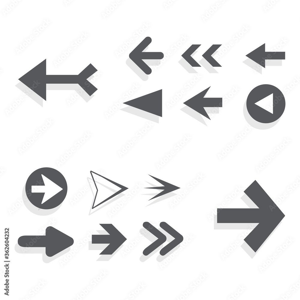 Arrow icon set isolated on white background. Trendy collection of different arrow icons in flat style. Creative arrows template for web site, mobile app, graphic design, ui and logo. Vector symbol Arrow icon set isolated on white background. Trendy collection of different arrow icons in flat style. Creative arrows template for web site, mobile app, graphic design, ui and logo. Vector symbol