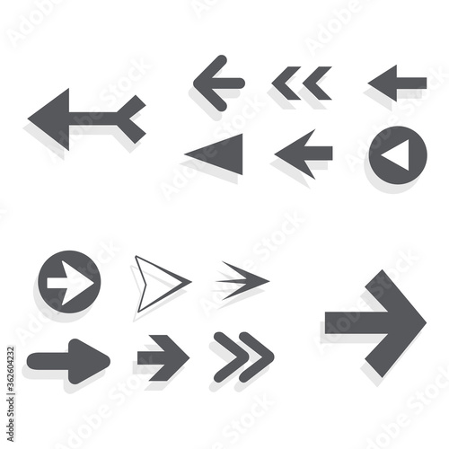 Arrow icon set isolated on white background. Trendy collection of different arrow icons in flat style. Creative arrows template for web site, mobile app, graphic design, ui and logo. Vector symbol