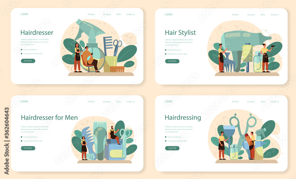 Hairdresser web banner or landing page set. Idea of hair care in salon.