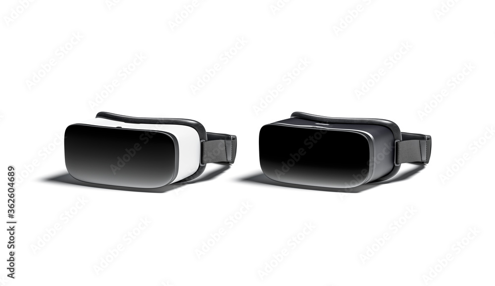 Blank black and white virtual reality goggles mockup, side view Blank black and white virtual reality goggles mockup, side view