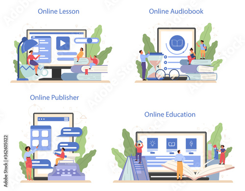 Literature school subject online service or platform set. Idea