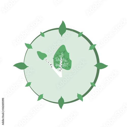 Clock made of birch trees and leaves. Ecology and conservation of the forest concept.