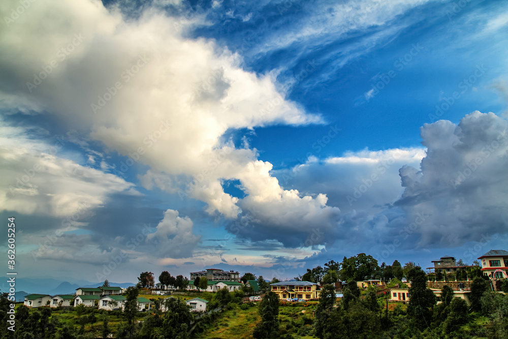 Beautiful view of himalaya valley, chaukori, uttarakhand, India.