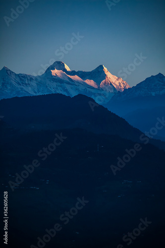 Beautiful landscape of Himalayan snow mountains from Chaukori, Uttarakhand, India photo