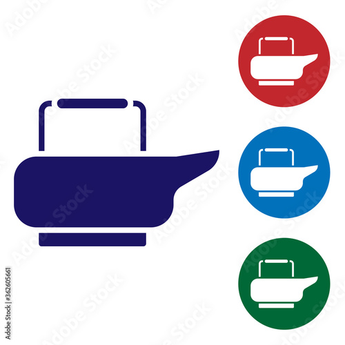 Blue Bedpan icon isolated on white background. Toilet for bedridden patients. Set icons in color square buttons. Vector Illustration.