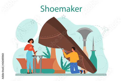 Shoemaker concept. Male and female character wearing an apron