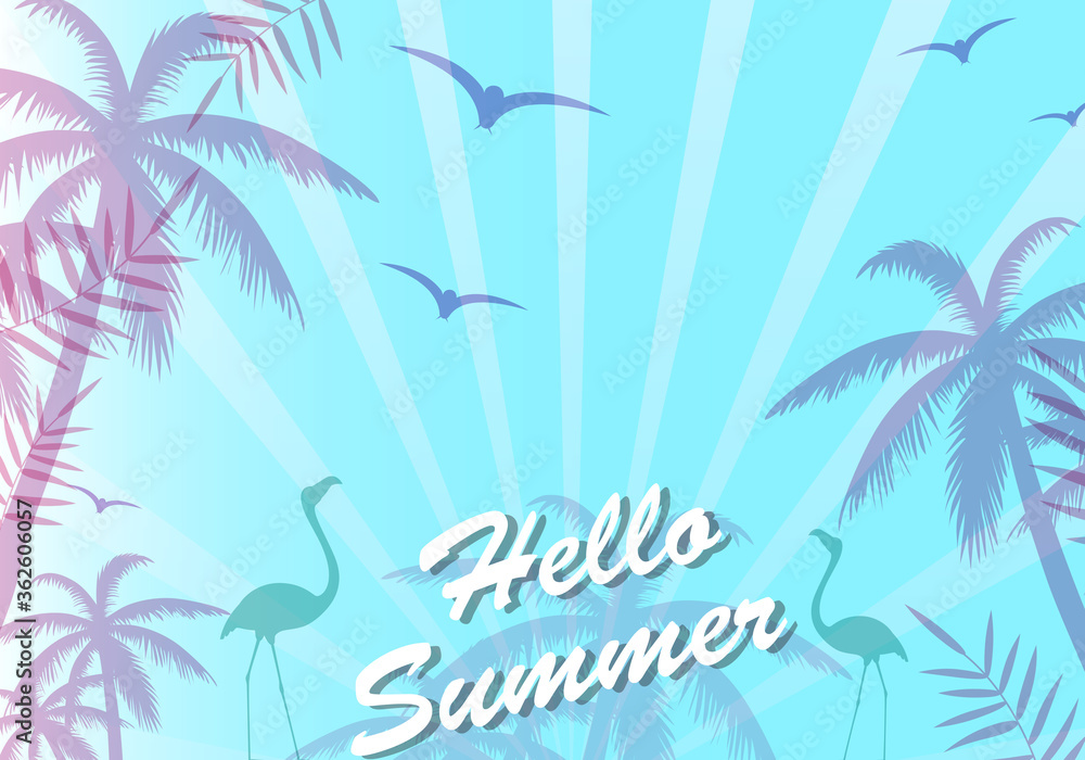 Hello summer poster. Abstract gradient background, vector. Modern hello summer background for placard, ad, cover, banner, leaflet and flyer template. Creative art concept, vector illustration
