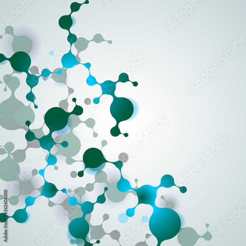 abstract blue violet green molecules on white background