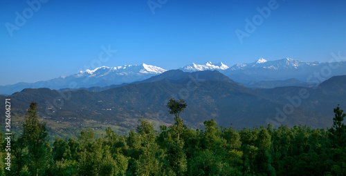 Beautiful landscape of Himalayan snow mountains from Chaukori, Uttarakhand, India © artqu