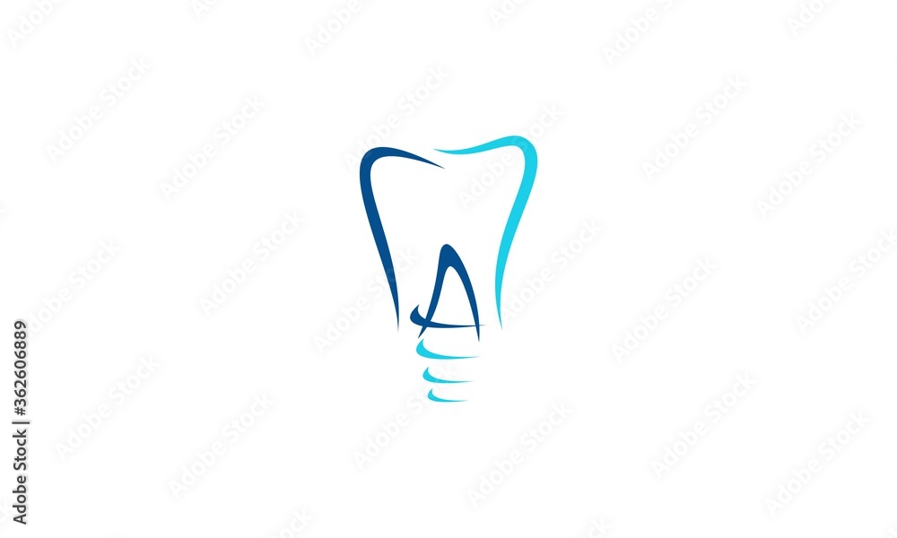 Obraz premium A dental logo, implant, dental, tooth, illustration, blue, surgery, Implant Surgery, dental implant, oral, a logo, icon, symbol, abstract, tooth, medicine, dent, blue, dentist