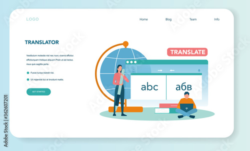 Translator and translation service web banner or landing page .