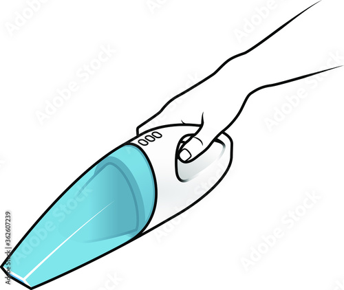A hand holding a hand held vacuum cleaner.