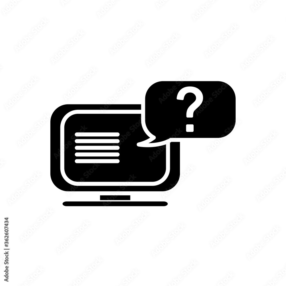 computer and speech bubble with question mark icon, silhouette style computer and speech bubble with question mark icon, silhouette style