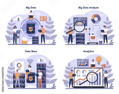 Big data concept set. Modern computer technology. Analyzing digital