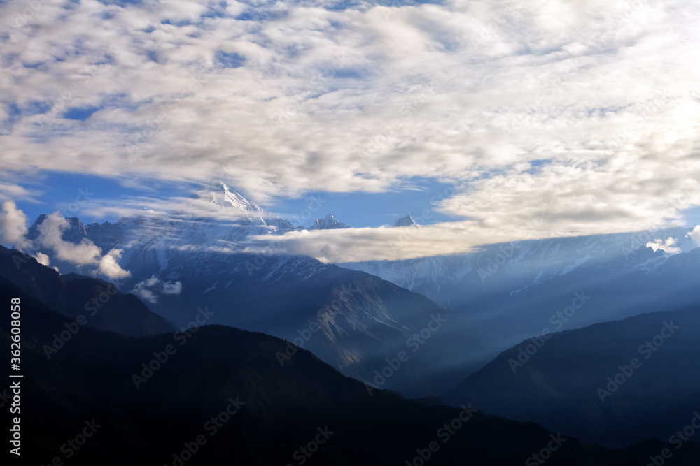 View of beautiful Panchchuli Peaks of the Great Himalayas as seen from Munsiyari, Uttarakhand, India. View of beautiful Panchchuli Peaks of the Great Himalayas as seen from Munsiyari, Uttarakhand, India.