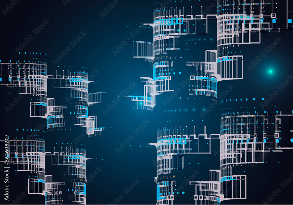 Fototapeta premium night scene of modern city.vector night city on a luminous background