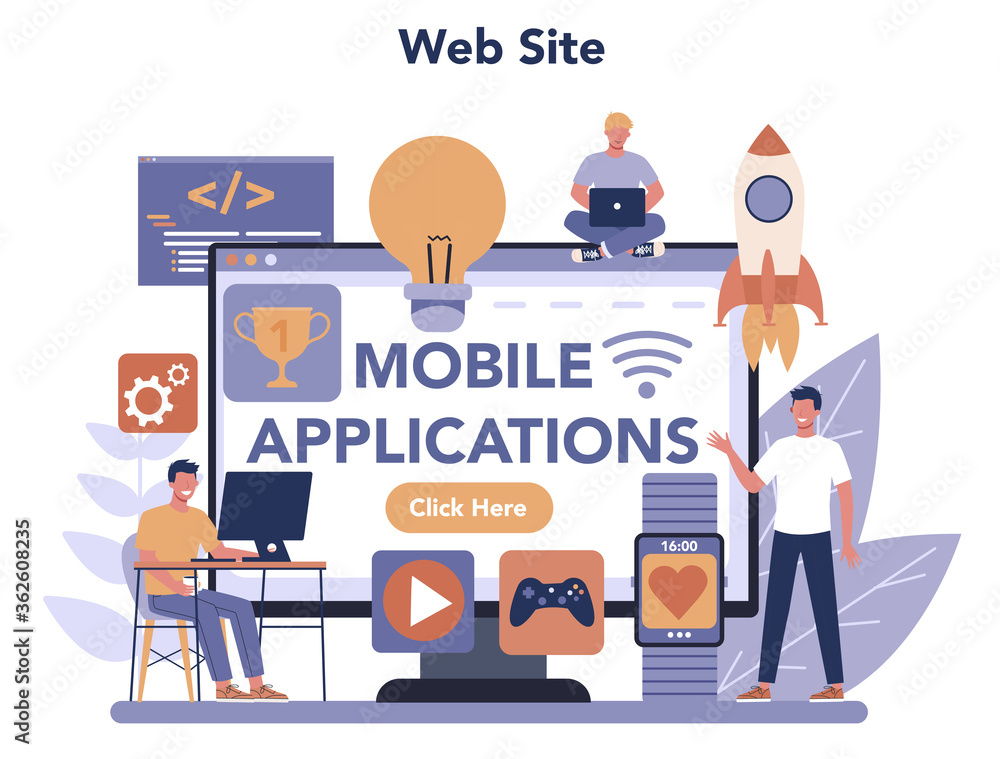 Mobile app development online service or platform. Modern