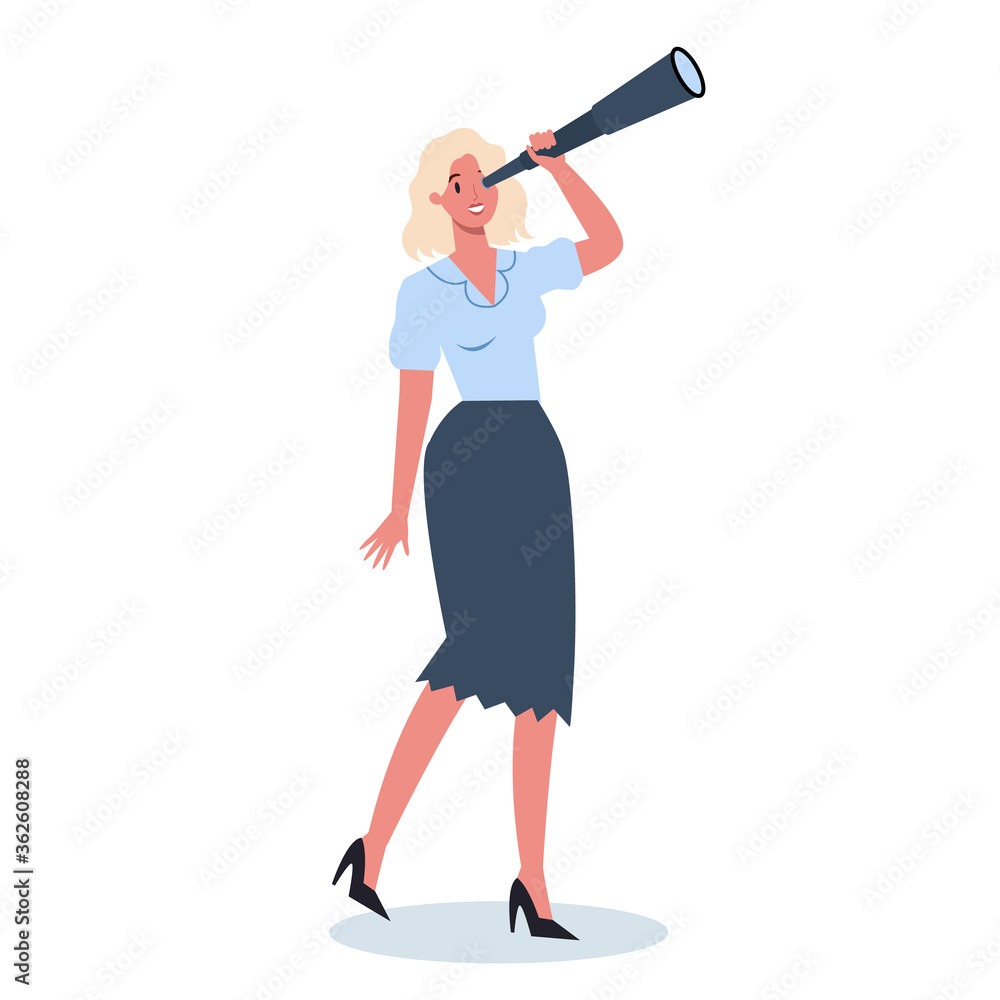 Business person in formal office clothes holding a spyglass Business person in formal office clothes holding a spyglass