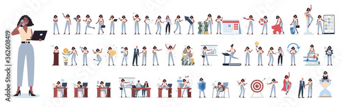 Set of business woman or office worker character with various poses