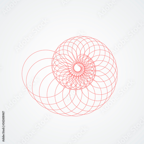 closup snail seashell's spiral.seashell which consists red circles white background