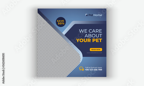 Editable Pet care social media post or web banner template. Pet care service promotional banner,  Pet shop bundle stories, Pet Social Media Post template, Vector
