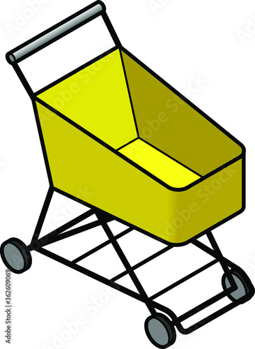 A simple shopping trolley/cart. In yellow. Suitable as an icon.