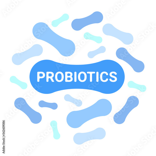 Probiotics Bacteria. Prebiotic, lactobacilli icon. Useful molecules from milk, yogurt. Good digestion. Vector illustration