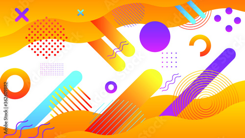 Abstract Orange Gradient With Geometric Figures Color And White Line Background Vector