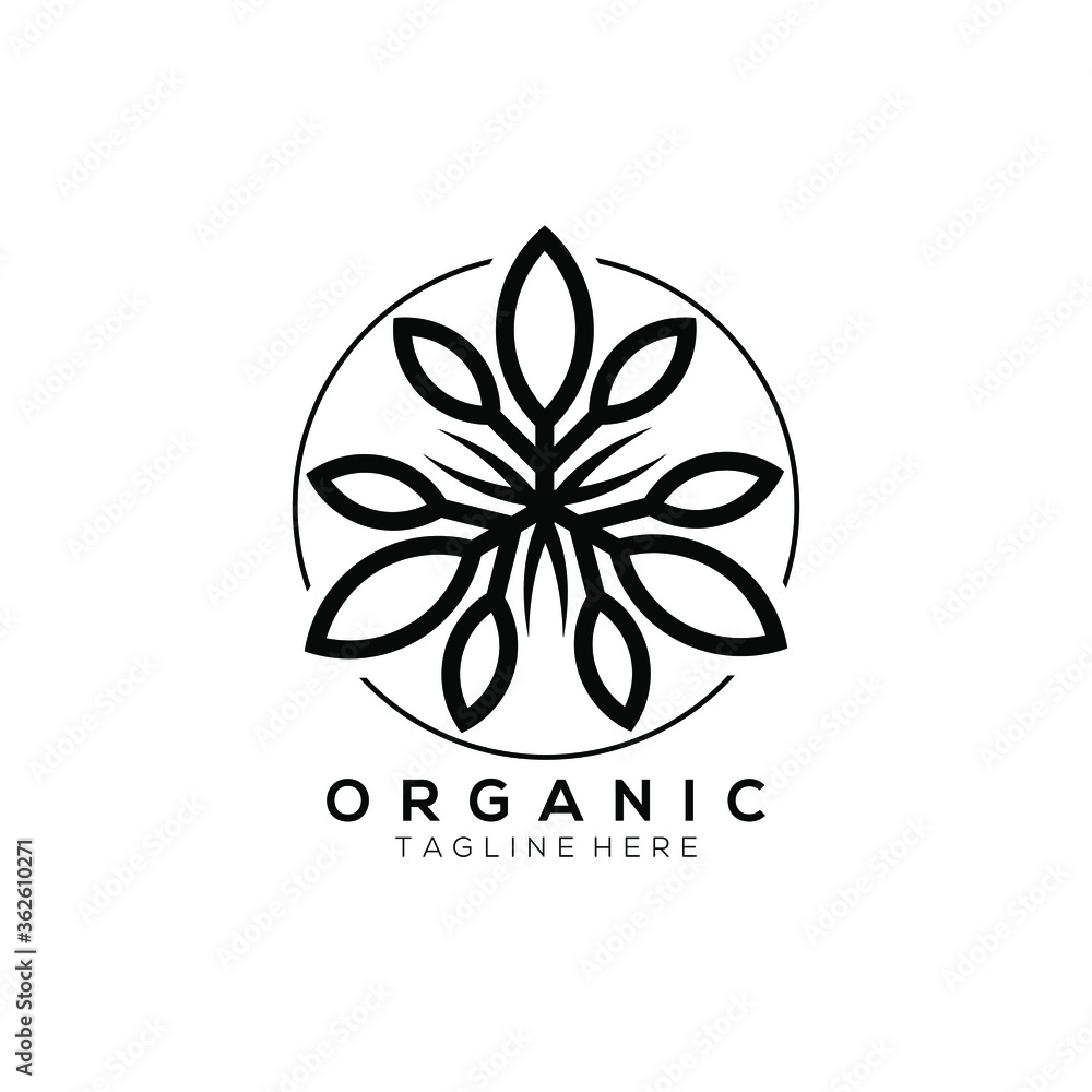 Fototapeta premium circle line silhouette leaf plant vector logo