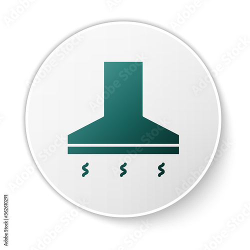 Green Kitchen extractor fan icon isolated on white background. Cooker hood. Kitchen exhaust. Household appliance. White circle button. Vector Illustration.