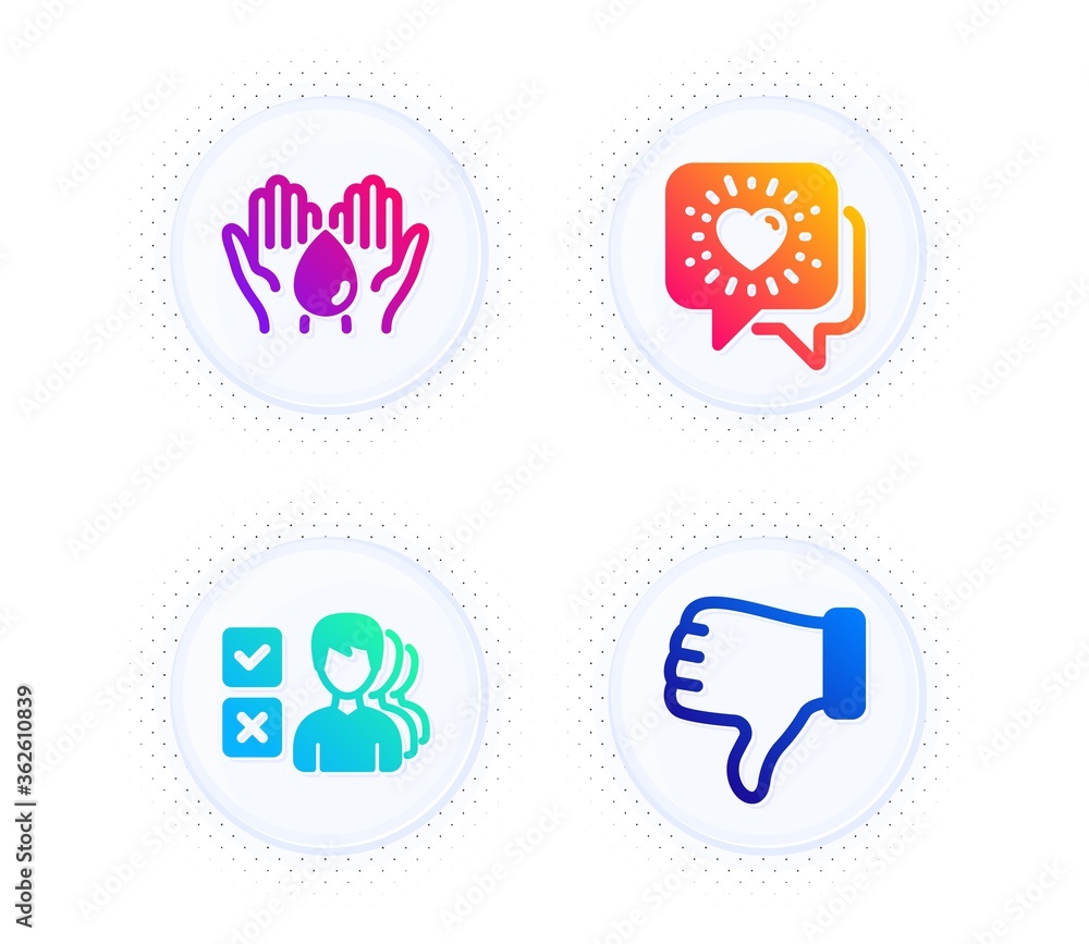 Friends chat, Opinion and Wash hands icons simple set. Button with halftone dots. Dislike hand sign. Friendship, Choose answer, Skin care. Thumbs down. People set. Vector Friends chat, Opinion and Wash hands icons simple set. Button with halftone dots. Dislike hand sign. Friendship, Choose answer, Skin care. Thumbs down. People set. Vector