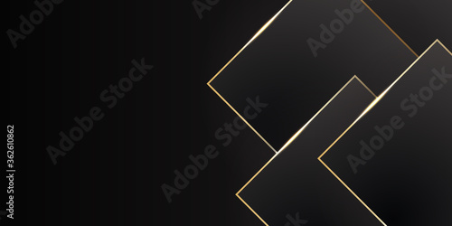 Vector luxury tech background. Stack of black paper material layer with gold stripe. Arrow shape premium wallpaper