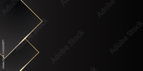 Vector luxury tech background. Stack of black paper material layer with gold stripe. Arrow shape premium wallpaper