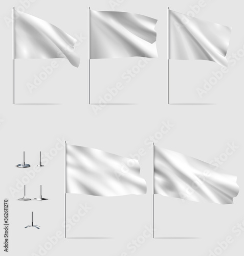 Realistic white flag. Vector mockup