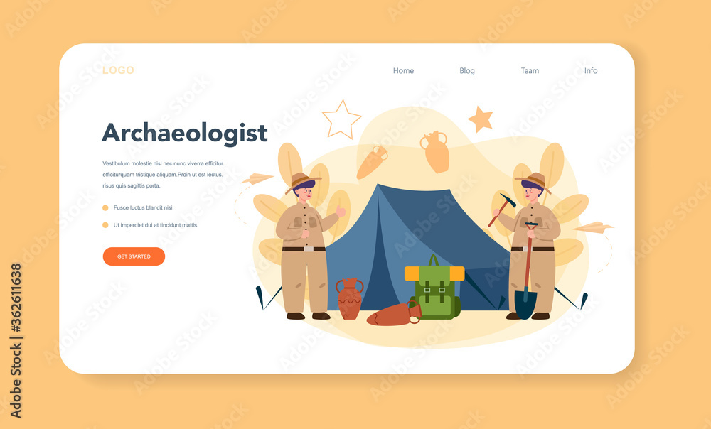 Obraz premium Archaeologist web banner or landing page . Ancient history