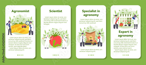 Argonomist mobile application banner set. Scientist making research